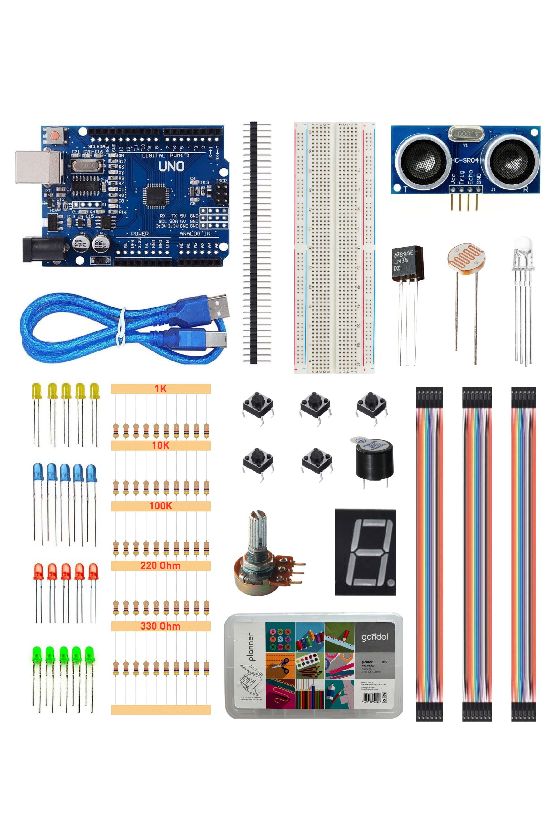 Arduino 147 Parça Ekonomik Başlangıç Seti ( Malzeme Kutulu )