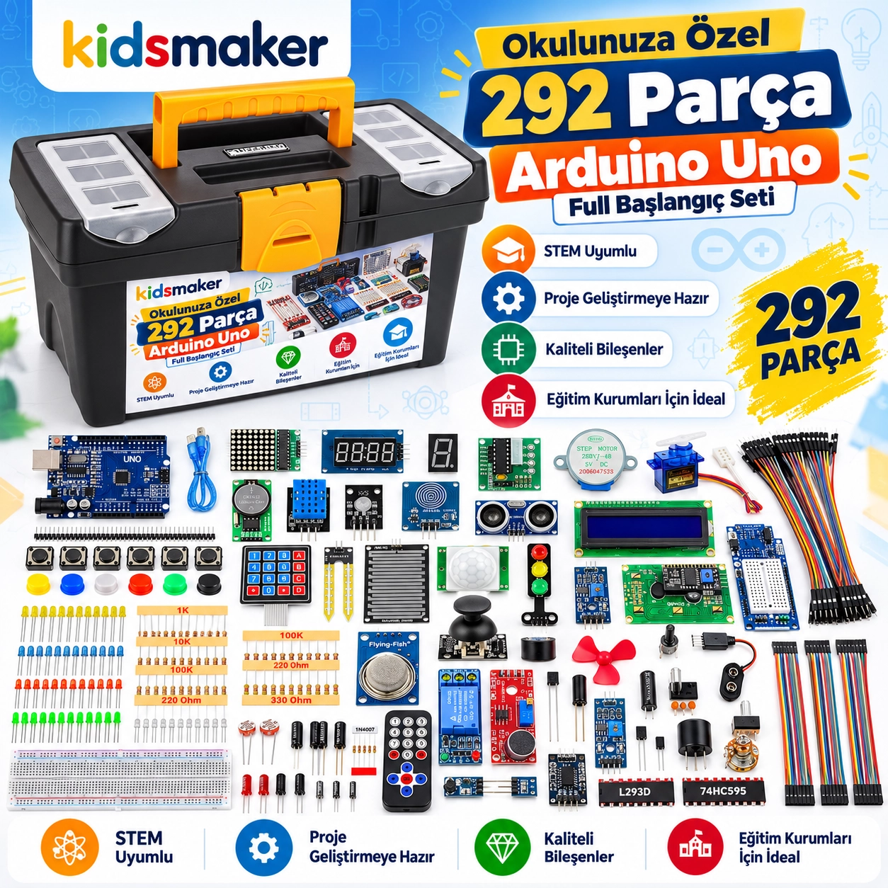 Taşıma Çantalı Arduino Uno 292 Parça Full Başlangıç Seti