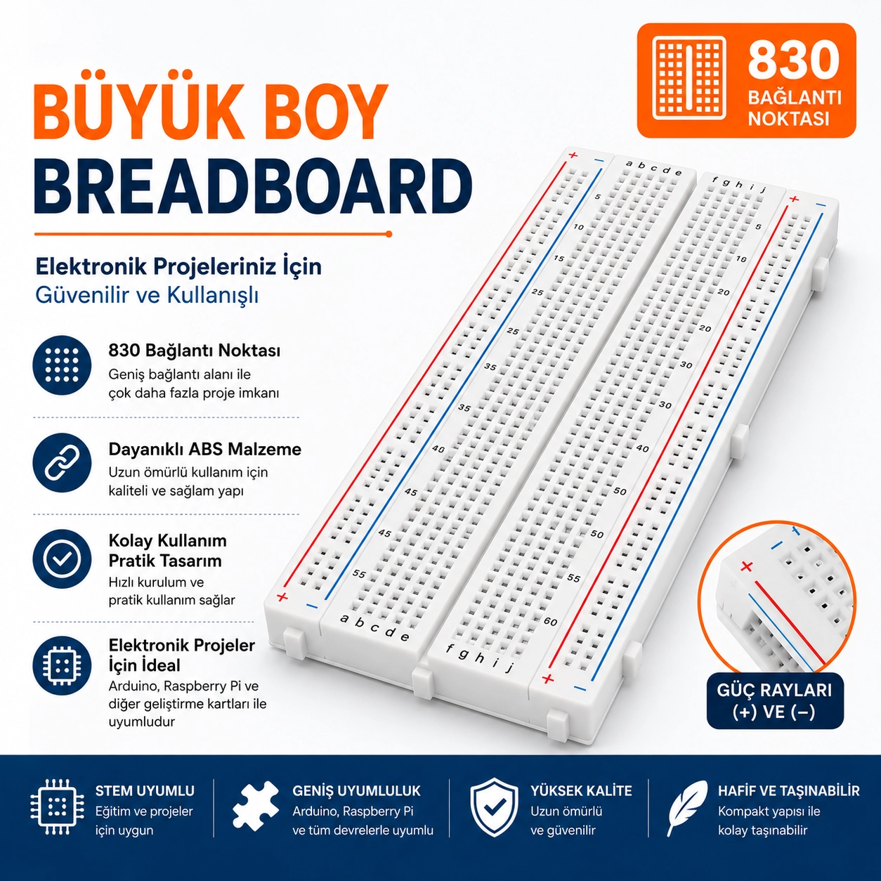 Büyük Boy Breadboard ( 830 Pin )