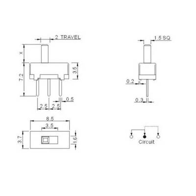 Mini Sürgülü On/Off Switch 180 Derece - 3 Pin
