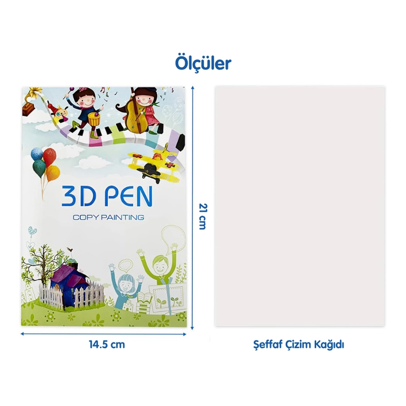 Pembe 3D Kalem Full Set-Adaptörlü-Şablon Kitabı-Filament-Temizleme Çubuğu-Parmak Koruyucu-Anahtarlık