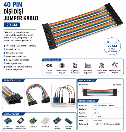 40 Pin Dişi Dişi Jumper Kablo 20 cm